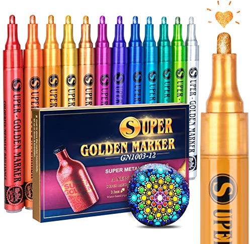 Metallic Paint Pens Acrylic Paint Markers - Sparkle Metallic Markers Art Glitter Pens for Scrapbook Supplies, Black Paper, Rock Painting, Ceramic, Glass, Wood, Fabric, Canvas, Mugs, Christmas Crafts