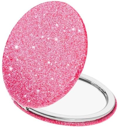 mpowtech Cute Pink Compact Mirror for Women,Small Magnifying Travel Mirror with Glitter,Portable 2 x 1x Magnification Folding Pocket Makeup Mirror Cosmetic Mirror for Gift Travel Essentials