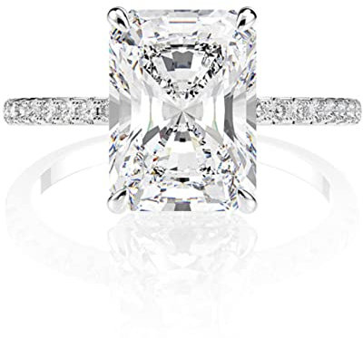 PUYYDS 925 Sterling Silber Smaragdschliff Erstellt Moissanite Diamant Eheringe für Frauen Luxus Vorschlag Verlobungsring