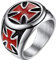 FaithHeart Edelstahl Statement Fingerring für Herren Männer Bandring in Ringgröße 65 Siegelring mit Tempelritter Kreuz Partnerring für Paar Pärchen