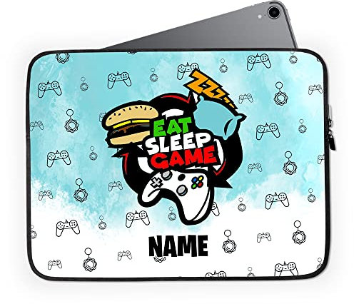 Personalised iPad 10.2 inch Case, Gamer - Eat Sleep Game Repeat - for iPad 10.2 - 9th 8th 7th Generation - 2021/2020 / 2019 Cover - Boys Video Games Custom Design Birthday