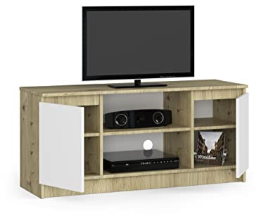 BDW Kommode, RTV Schrank, TV Gerät, viel Stauraum, Kleiderschrank, Diele, Wohnzimmer, Schlafzimmer Kommode, Multifunktionsschrank. Abmessungen: 120 x 55 x 40 cm (Eiche Artisan - Weiß)