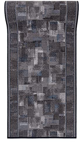 Mazovia Läufer Flur 100x1100cm Schwarz Anthrazit Klassisch 90er-Retro Weich | Teppichläufer für Küche Waschküche Schlafzimmer Rutschfest Wetterfest Pflegeleicht Gummiunterseite Kurzflor Verkauf pro Meter