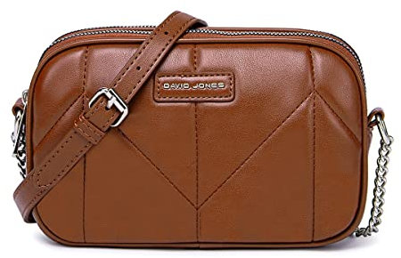 David Jones - Dämen Kleine Umhängetasche - Frau Mini Handtasche PU Leder - Handy Tasche Multi Taschen Reißverschluss - Kette Crossbody Bag Viele Fächer - Abendtasche Clutch Party Elegant - Braun