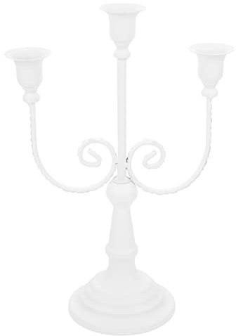 HOMSFOU 3 Arm Candelabra Retro Candlestick Holder Iron Candelabra Taper Candles Holder for Wedding Dinner Table Decor White