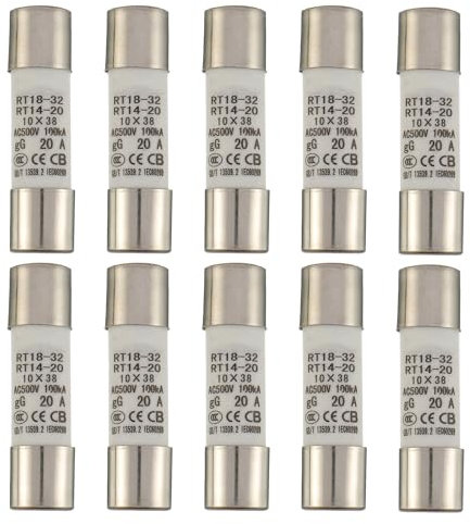 SIGANDG 20A 500V Fusible de tubo cerámico RT18-32 10x38mm Fusibles cilíndricos de alta tensión (paquete de 10)