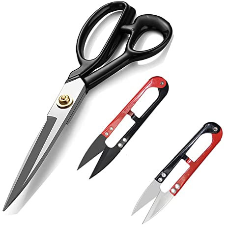 Schneiderschere Stoffschere mit 2 Fadenschneider - Profi Textilschere Scharf 28cm aus Edelstahl – Schere zum Schneiden von Stoff, Kleidung, Textilien, Leder, Jeans, Nähen & Ändern