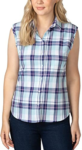 Rydale Ladies Sleeveless Country Shirt Womens Summer Shirts Blouse Top Vest Button Down (Sally Blue, 14)