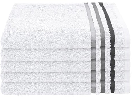 Schiesser Frottier Gästetuch Skyline Color im 5er Set | 100% Baumwolle aus nachhaltiger Produktion | saugstark, weich, farbecht | 30x50cm | Weiß