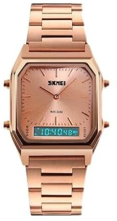 Tevimpeya Montre Digitale à Quartz pour Hommes, chronographe électronique de Luxe avec Deux affichages, Montre Digitale analogique étanche à 50 m, LED Digitale, Or Rose