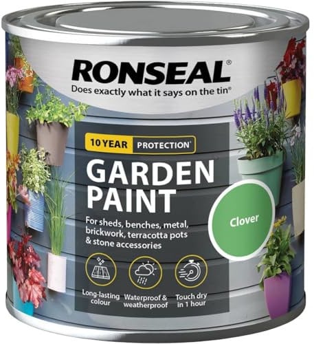 AMK® Ronseal Garden Paint 250ml Clover Green Outdoor Multi Surface for Wood Metal Brick Terracotta Stone Weather Resistant Rainproof 1 Hour Furniture Fence Planter Shed Decor Colour Protection