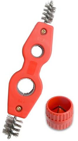 Mairuker 4 in 1 Copper Pipe Cleaner and Reamer Set, Copper Tubing Brush Pipe Inside and Outside Wire Brush for Soldering,Copper Pipes,Tubes, Pipe Deburring - Red