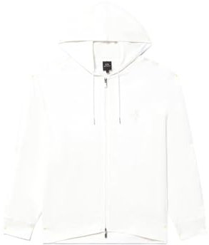 Armani Exchange Felpa con Cappuccio con Logo Tape Cotton Interlock Zip Up, Bianco Sporco, M Uomo