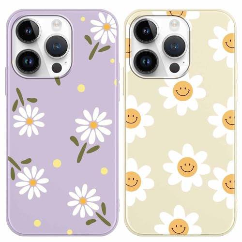 Yoedge 2 Pack Cute Flowers Print Suitable for iPhone 13 Pro 6.1 Phone Case, Floral Daisy Aesthetic Pattern Shell Soft Silicone TPU Shock-Absorbing Smile Cover for Women and Girls