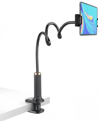 SIXIUDIA Support Tablette avec col de Cygne de, Réglable - Support pour iPad Series/téléphone Portable, commutateur, Samsung Galaxy Tabs/etc, Longueur Totale de 98 cm (Noir)