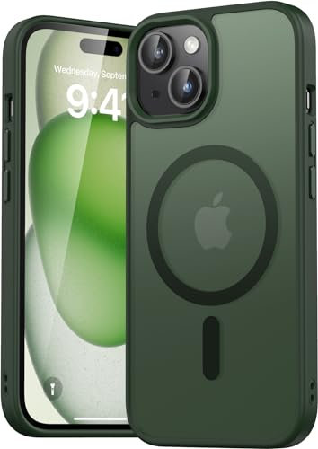 Natiiozie Magnetisch Hülle Kompatibel mit iPhone 15 6,1 Zoll, Matt Handyhülle Kompatibel mit MagSafe, Stoßfest Kratzfest Schutzhülle Nie Vergilbung rutschfest Rückseite Case Grün