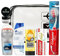 Men's essential travel toiletries kit, including clear travel bag, shampoo, roll on XXL deodorant, shower gel, tooth paste, a portable travel toothbrush with built in case and 2 small empty pots