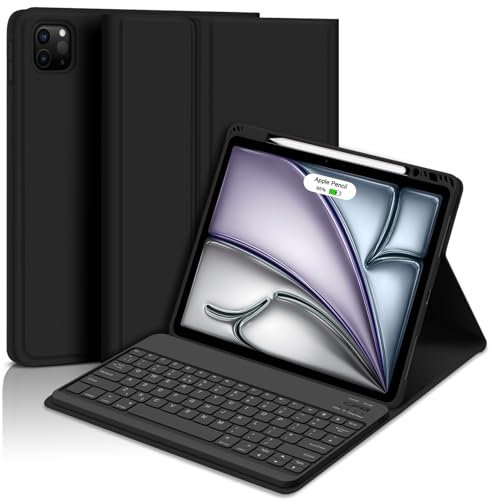 GOKOCO Keyboard Case for 2025 iPad Air 13inch M3&2024 Air 13inch M2&Pro 12.9inch 3rd/4th/5th/6th Gen Cover with Magnetically Wireless Bluetooth Keyboard for Air7 Give Full Protection with iPad-Black