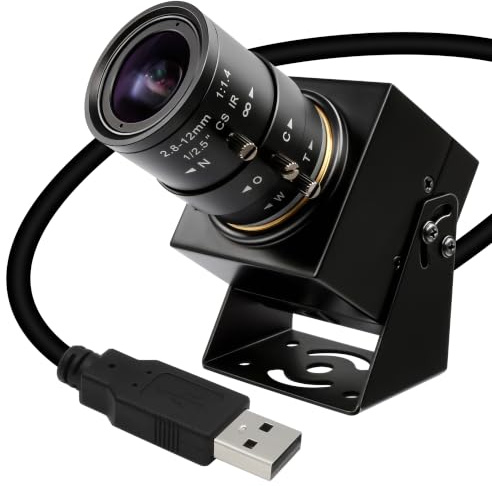 IFWATER Cámara global de alta velocidad con obturador global de 90 fps con lente varifocal de zoom manual 4X de 2.8-12 mm, zoom manual de 1200p, cámara USB Plug and Play para laptop, Raspberry Pi, Mac