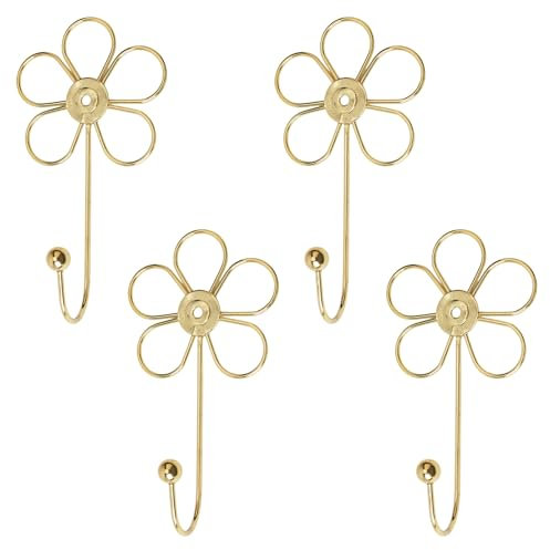 MOROBOR Ganci decorativi da parete a forma di fiore, 4 pezzi, ganci singoli a forma di fiore dorato, per appendere sciarpe, asciugamani, chiavi, borse, cappelli