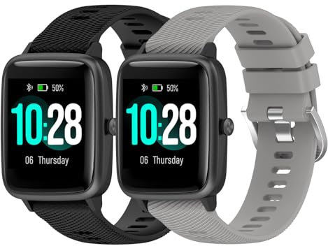Garmcool 2 Pack 18mm Bracelets Compatible avec Garmin Venu 2S/Venu 3S/Vivoactive 4S/Forerunner 255S Bracelet Gris Noir Sangles Sport Silicone pour Hommes Femmes (Pas de Tracker)