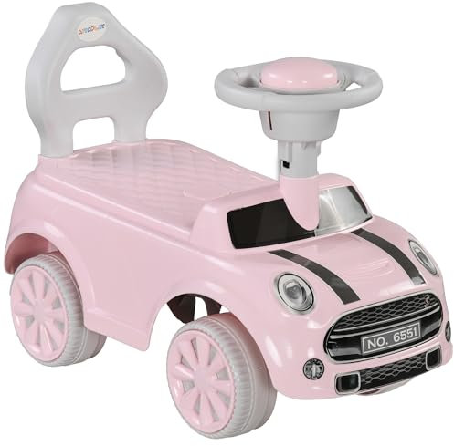 AIYAPLAY Porteur Enfants Voiture Porteur Bébé 18-36 Mois Volant klaxon et Butée Anti-Bascule Charge 25 kg 53x25x35 cm Rose