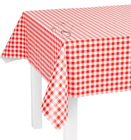 LILENO HOME Tischdecke abwaschbar als Meterware 220x140cm (Schnittkante) in Karo rot Motiv - Wachstuchtischdecke wasserabweisend ideal als Tischtuch o. Tischläufer für Bierzeltgarnitur