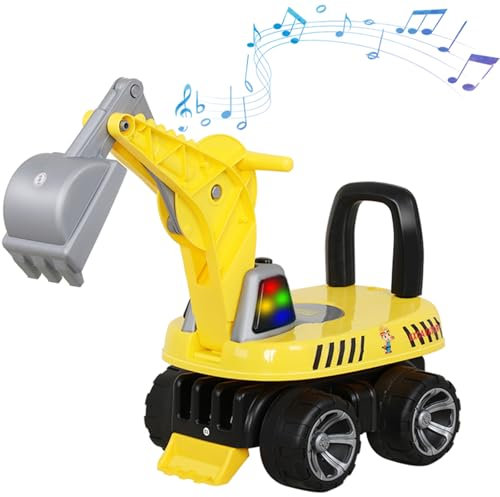 Kinder Sitzbagger mit drehbarer und Verstellbarer Schaufel, Bagger Spielzeug, Sandbagger, Schaufelbagger, Auto Kinderspielzeug Bagger mit Lichtern und Mehrfacher Musik für Kinder 3 4 5 6 7Jahre