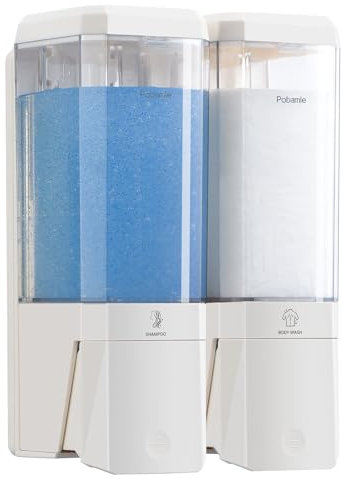 Shampoo and Conditioner Dispenser Wall Mounted, Shower Soap Dispenser No Drill Upadate Easy Slot Install, Shampoo Dispenser for Shower Bathroom Large Capacity 500ml * 2 Chamber Holder White