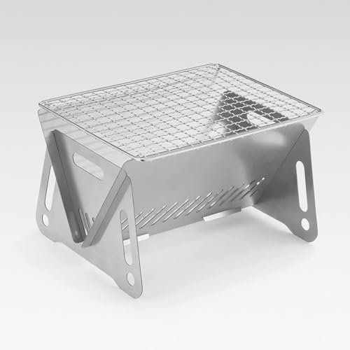 KYOFIS Tragbarer Mini-Grill, Faltbarer Outdoor-Grill, Edelstahl-Grill, Holzkohlegrill, schnelle Montage, Mini-Herd for Camping, Picknicks, Kochen(Small)