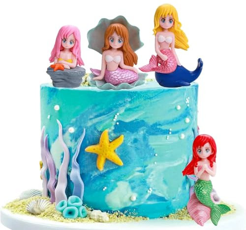 Mini Meerjungfrau Figuren,4 Stück Meerjungfrau-Kuchenaufsätze, Miniatur-Meerjungfrauen-Ornamente, Garten Mikro Landschaft Aquarium Kunsthandwerk und Meerjungfrauen-Themenparty-Dekoration