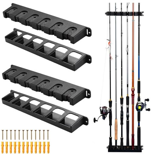 SXTDKMJ Rutenständer, 2 Paar Rutenhalter Angelrutenhalter Wand Angelrutenständer Wandhalterung Aufbewahrung von 12 Ruten für Familie Wand Garage