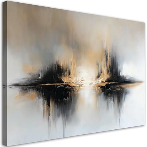 Feeby - Tableau sur Toile - Decoration Murale Peinture - Abstrait Beige Gris - 120x80 1partie - Chambre Toiles Intissé - Tableaux chambre à coucher - Decoration Chambre