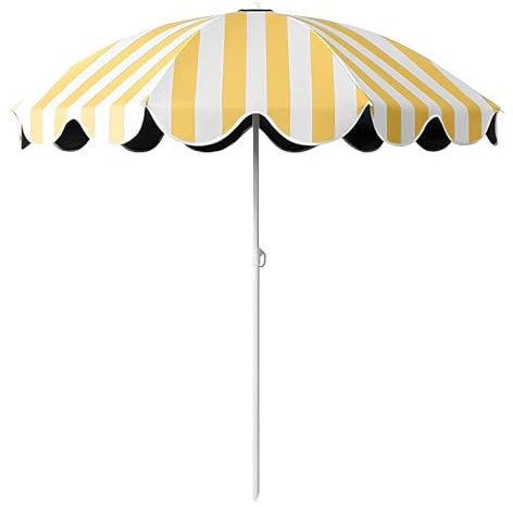 FMCAGNGAKP 155cm Parasol de Jardin Terrasse Café Parasol de Balcon, Rayé Jaune et Blanc Parasol de Plage Pliable Portable, 8 Baleines, Protection Solaire UPF50+