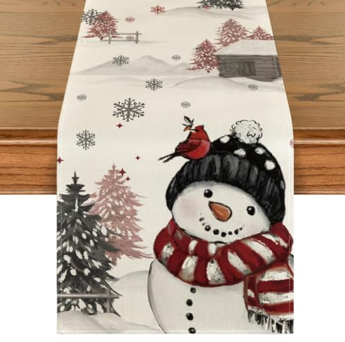 Artoid Mode Schwarz Schneemann Weihnachten Tischläufer, Saisonnal Winter Küche Tisch Dekoration Drinnen Urlaub Party Dekor 40x140 cm