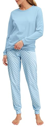 CALIDA Cotton Special Bündchen-Pyjama Damen Cascade Blue 48-50