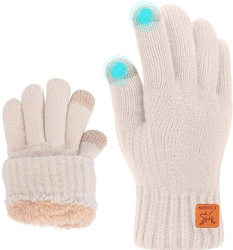 Fjquamitix Kinder Winterhandschuhe Weiche Warme Strickhandschuhe Thermohandschuhe Fleecefutter Touchscreen Kleinkind Handschuhe für Jungen Mädchen im Alter von 5 bis 12 Jahren