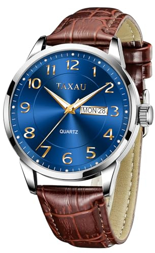 Taxau Armbanduhr Männer Wasserdicht Leder Uhr Glänzende Uhr Datum - Quartz Uhr Geschenk für Männer