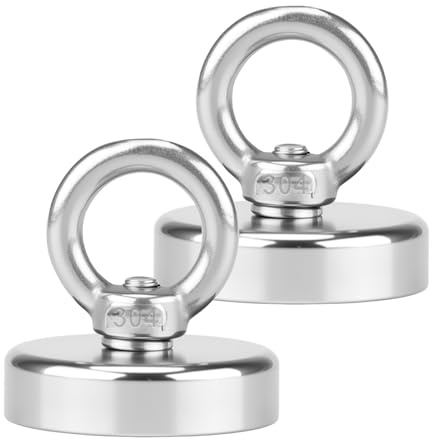Aihoom 2pcs Round Neodymium Magnets, Strong Heavy Duty 45kg (99lbs) Pulling Force, 32mm Rare Earth Magnets with Eye Bolts for Magnet Fishing, Industrial Hanging, Hoisting, and Lifting Applications