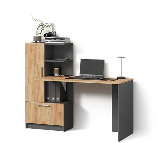 Livinity Scrivania Lorena, Antracite/Rovere dorato, 150 x 120.1 cm | con 2 porte