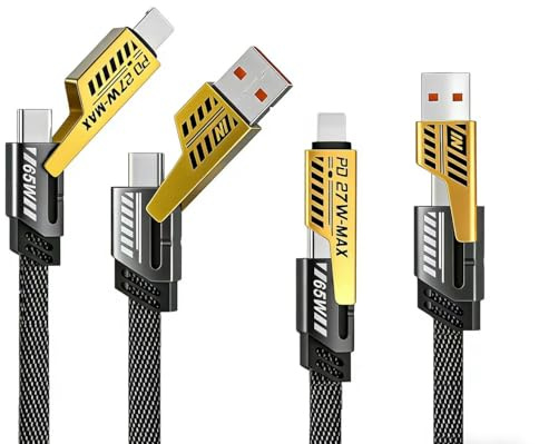DDKCHQLT 2-Pack 4-in-1 Fast Charging Cable, 2M/6.56Ft Universal Charger with USB C & USB A Connectors, High-Speed Data Sync & Charging Cord Compatible with iPhone, Android, iPad, Tablet-2pc