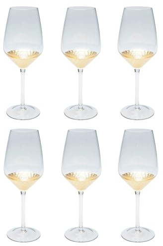 Kare Design Weißweinglas Gobi, Gläser-Set, 6-teilig, 450ml, Glas mit goldenen Details, Luxuriöser Kelch für festliche Tischdeko, Modernes Weinglas