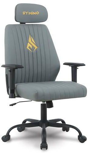 Symino Luxuriöser Bürostuhl Ergonomisch Gaming Stuhl, Wippfunktion & Höhenverstellbar Drehstuhl, Home Office Chair Schreibtischstuhl, Chefsessel & Computerstuhl 150kg (Kunstleder,Grau)