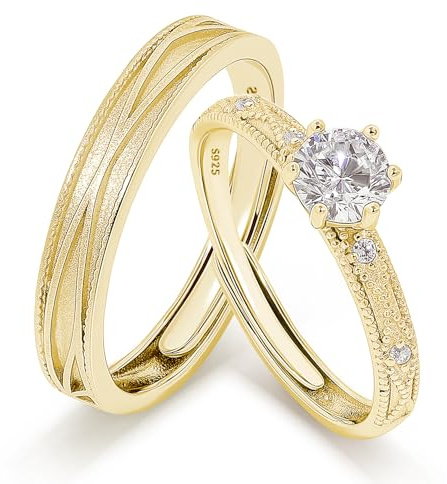 Meissa Anillos de Compromiso Anillo de Plata Pareja Solitario Mujer Hombre