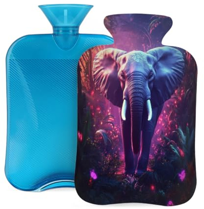 Hot Water Bottle with Soft Cover, Purple Elephant 2 Liter Hot Water Bag for Pain Relief, Hand Feet Warmer