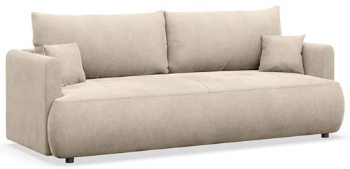 Selsey Schlafsofa 3 Sitzer mit Schlaffunktion und Bettkasten 226 cm – Hellbeige Velours Stoff – Modernes Sofa Bed für kleine Wohnzimmer & Gästezimmer
