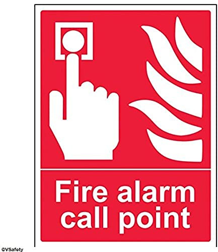 VSafety Fire Alarm Call Point Sign - Portrait - 300mm x 400mm - Self Adhesive Vinyl