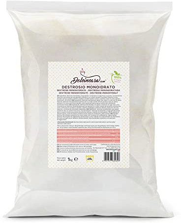 Dolcincasa-com Dextrose Monohydrat für Speiseeis Süßwaren Nahrungsergänzungsmittel Kristalline Glukose Frostschutzmittel Glutenfrei 1 kg Packung