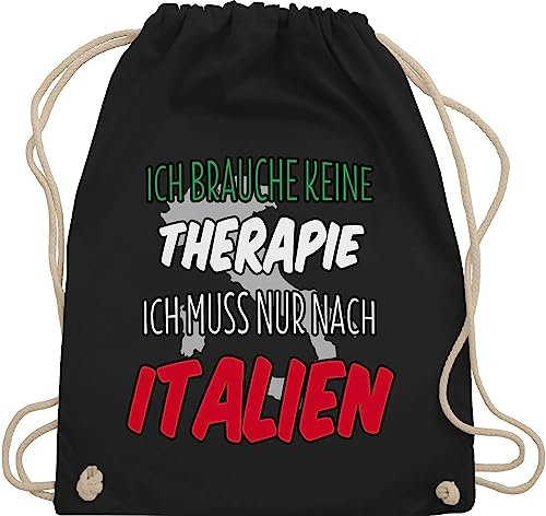 Turnbeutel Rucksack - Länder Fahnen und Flaggen - Ich brauche keine Therapie ich muss nur nach Italien - Unisize - Schwarz - country beutelrucksäcke urlaub stoffbeutel geschenkebeutel beuteltasche