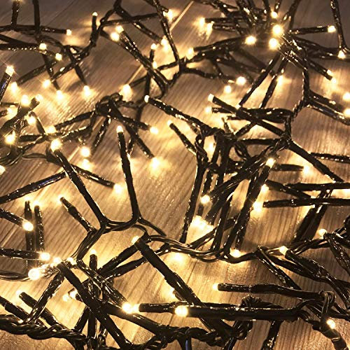 700 Cluster-Lichterkette LEDs Innen und Außen Trafo warmweiß Weihnachtsbeleuchtung Kabel Dunkelgrün